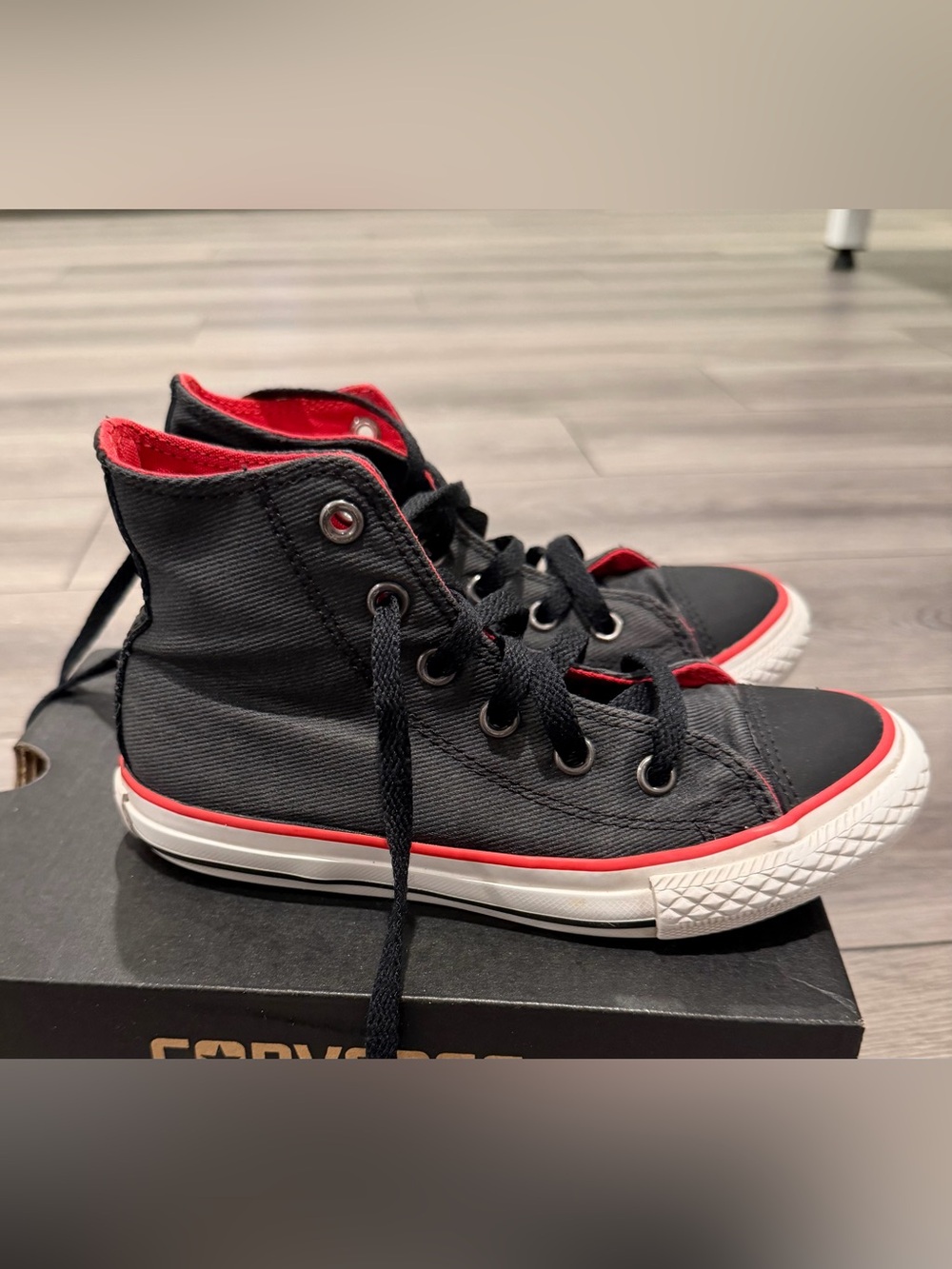 Kids Converse High-Top Sneakers - Black with Red Trim